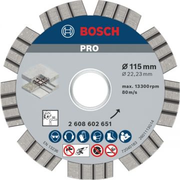 Bosch  PRO Concrete - Disc diamantat de taiere segmentat 115x22.2x2.2 mm taiere uscata