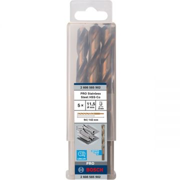 Bosch  PRO Stainless Steel HSS-Co - Set burghie metal HSS-CO 11.5  mm tija cilindrica 5  bucati