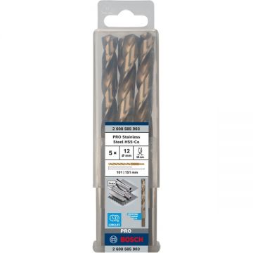 Bosch  PRO Stainless Steel HSS-Co - Set burghie metal HSS-CO 12  mm tija cilindrica 5  bucati