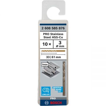 Bosch  PRO Stainless Steel HSS-Co - Set burghie metal HSS-CO 3  mm tija cilindrica 10  bucati