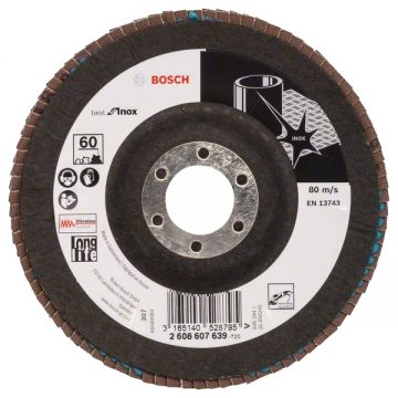 Bosch  Best for Inox - Disc lamelar profil convex 125x22.2 mm granulatie 60