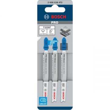 Bosch  PRO Metal thick and thin T123XF - Set panze fierastrau pendular tija cu un prag de prindere (T) 100 mm metal taiere dreapta fina 3 bucati
