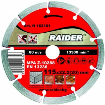 Raider  RD-DD01 - Disc diamantat de taiere segmentat 115x22.2x- mm taiere uscata