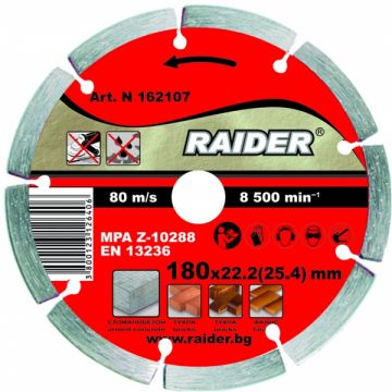 Raider  RD-DD03 - Disc diamantat de taiere segmentat 180x25.4x- mm taiere uscata
