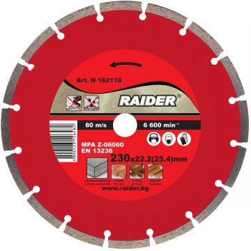 Raider  RD-DD04 - Disc diamantat de taiere segmentat 230x25.4x- mm taiere uscata