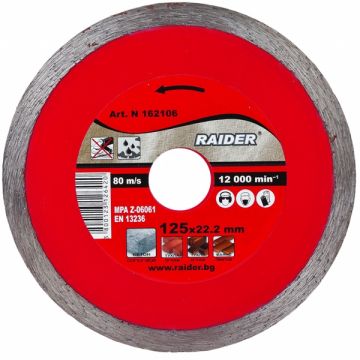 Raider  RD-DD10 - Disc diamantat de taiere continuu 125x22.2x- mm taiere umeda