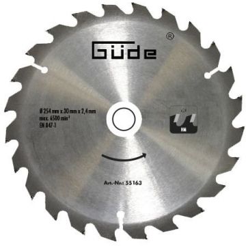 Disc pentru fierastrau circular, taiere lemn Guede 55163, O254x30 mm, 24 dinti
