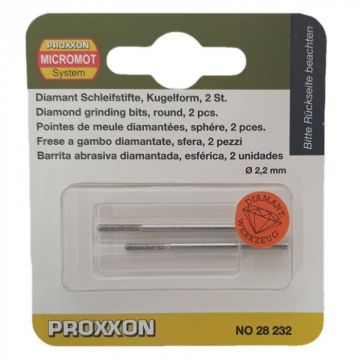 Set biaxuri diamantate cu varf sferic Micromot Proxxon 28232, O2.2 mm, 2 bucati