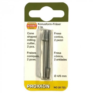 Set freze din otel-wolfram-vanadiu de forma conica Micromot Proxxon 28723, O4-O6 mm, 2 bucati