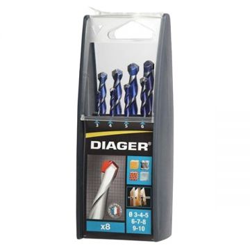 Diager  215 - Set burghie universale 3-10  mm tija cilindrica 8 bucati