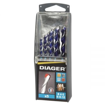Diager  215 - Set burghie universale 4-10  mm tija cilindrica 5 bucati