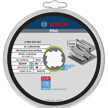 Bosch  PRO Stainless Steel and Metal X-LOCK - Set discuri taiere inox 125x22.2x1 mm 10 bucati