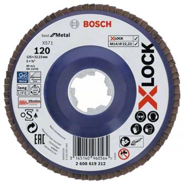 Bosch  PRO Steel and Stainless Steel X571 - Disc lamelar profil drept 125x22.2 mm granulatie 120