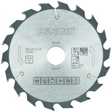 HiKOKI  752426 - Panza fierastrau circular lemn 180x30/20x2.6 mm 18 dinti
