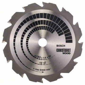 Bosch  Construct Wood - Panza fierastrau circular lemn cu cuie 190x20/16x2.6 mm 12 dinti