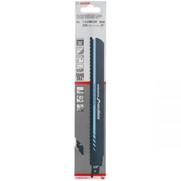 Bosch  S 1136 CHF - Set panze fierastrau sabie bimetal 225 mm 8+10 dinti/inch dantura 2x2 Tooth Geometry Micro Edge 5 bucati