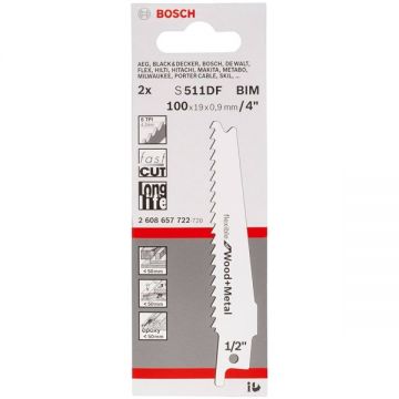 Bosch  S 511 DF - Set panze fierastrau sabie bimetal 100 mm 6 dinti/inch dantura standard 2 bucati