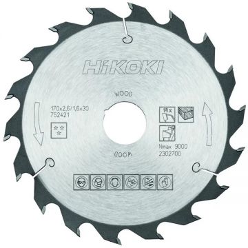 HiKOKI 752421 - Panza fierastrau circular lemn 170x30/20x2.6 mm 18 dinti HiKOKI 752421 - Panza fierastrau circular lemn 170x30/20x2.6 mm 18 dinti