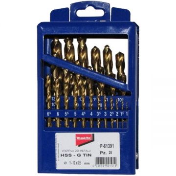 Makita  P-61391 - Set burghie metal HSS-TIN 1-13  mm tija cilindrica 25  bucati