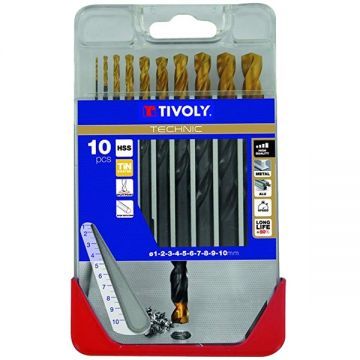 Tivoly  11453170001 - Set burghie metal HSS-TIN 1-10  mm tija cilindrica 10  bucati