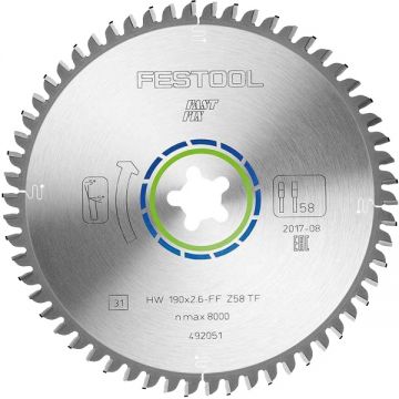 Festool  190x2.6 FF TF58 - Panza fierastrau circular aluminiu 190xFastFixx2.6 mm 58 dinti