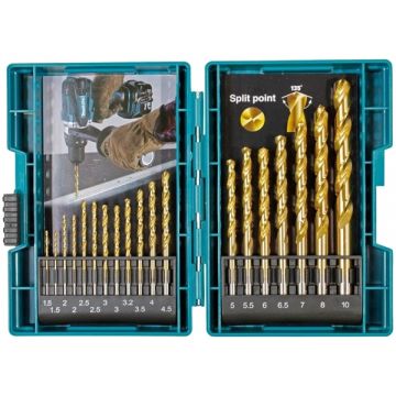 Makita  B-67795 - Set burghie metal HSS-TIN 1.5-10  mm tija cilindrica 19  bucati