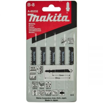 Makita  B-8 - Set panze fierastrau pendular tija cu un prag de prindere (T) 75 mm lemn taiere dreapta fina 5 bucati