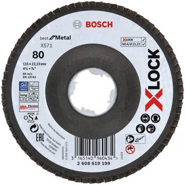 Bosch  PRO Steel and Stainless Steel X571 - Disc lamelar profil convex 115x22.2 mm granulatie 80