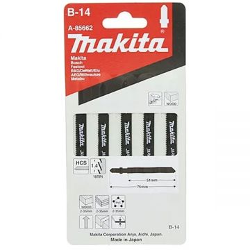 Makita  B-14 - Set panze fierastrau pendular tija cu un prag de prindere (T) 50 mm lemn taiere dreapta fina 5 bucati