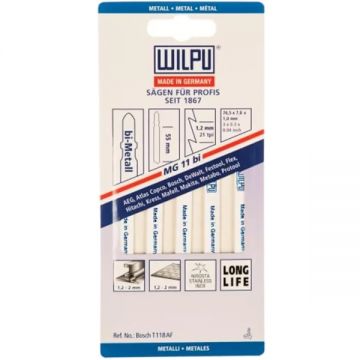 Wilpu  MG 11 BI - Set panze fierastrau pendular tija cu un prag de prindere (T) 76.5 mm metal taiere dreapta fina 5 bucati