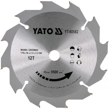 Yato YT-60582 - Panza fierastrau circular lemn 170x16x3.2 mm 12 dinti Yato YT-60582 - Panza fierastrau circular lemn 170x16x3.2 mm 12 dinti