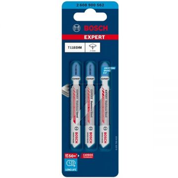 Bosch  T 118 EHM EXPERT - Set panze fierastrau pendular tija cu un prag de prindere (T) 83 mm inox taiere dreapta fina 3 bucati