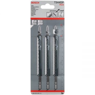Bosch  T 344 DP - Set panze fierastrau pendular tija cu un prag de prindere (T) 152 mm lemn taiere dreapta fina 3 bucati