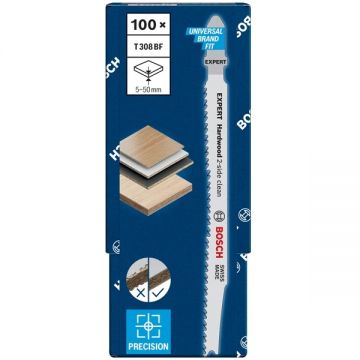 Bosch  T 308 BF EXPERT - Set panze fierastrau pendular tija cu un prag de prindere (T) 117 mm lemn taiere dreapta fina 100 bucati