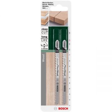 Bosch  T 308 BFP - Set panze fierastrau pendular tija cu un prag de prindere (T) 117 mm lemn taiere dreapta fina 2 bucati