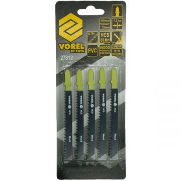 Vorel 27812 - Set panze fierastrau pendular tija cu un prag de prindere (T) 75 mm lemn taiere dreapta fina 5 bucati Vorel 27812 - Set panze fierastrau pendular tija cu un prag de prindere (T) 75 mm lemn taiere dreapta fina 5 bucati