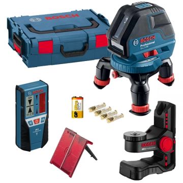 Bosch  GLL 3-50 + BM 1 +  LR 2 - Nivela laser cu linii si puncte 3 linii laser 10 m 1 punct laser 5 m +/-0.3 mm/m receptor suport perete valiza speciala