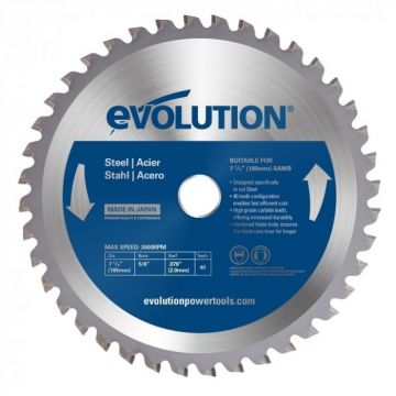 Disc pentru fierastrau circular, taiere otel Evolution M185TCT-40CS, O185 x 20 mm, 40 dinti