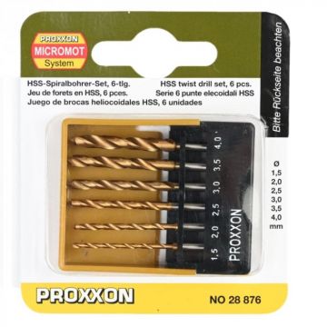 Set burghie HSS pentru lemn si plastic cu pin pentru centrare Proxxon 28876, O1.5-O4 mm, 6 piese