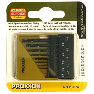 Set burghie HSS pentru metal, plastic si lemn Proxxon 28874, O0.3-O3.2 mm, 10 piese