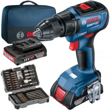 Bosch  GSR 18V-50 - Masina de gaurit si insurubat cu 2 acumulatori Li-Ion 18 V 2 Ah 50 Nm motor fara perii led iluminare geanta textila accesorii
