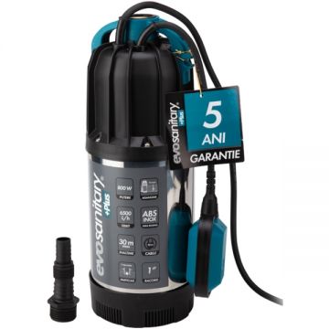 Evosanitary  682405 - Pompa submersibila de drenaj apa curata 800 W 7 m 108.3 l/min carcasa inox flotor monofazata