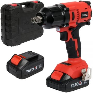 Yato  YT-82807 - Masina de insurubat cu impact cu 2 acumulatori Li-Ion 18 V 3 Ah patrat 1/2 inch 700 Nm - valiza plastic accesorii