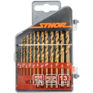 Sthor  22300 - Set burghie metal HSS-TIN 1.5-6.5  mm tija cilindrica 13  bucati