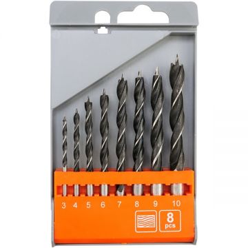 Sthor  22381 - Set burghie lemn cu varf ascutit 3-10  mm tija cilindrica 8 bucati