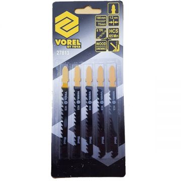 Vorel  27813 - Set panze fierastrau pendular tija cu un prag de prindere (T) 75 mm lemn taiere dreapta fina 5 bucati