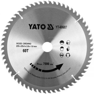 Yato  YT-60687 - Panza fierastrau circular lemn 235x25.4x2.8 mm 60 dinti