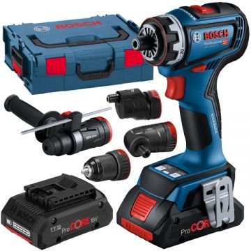 Bosch  GSR 18V-90 FC - Masina de gaurit si insurubat cu 2 acumulatori Li-Ion 18 V 4 Ah 64 Nm motor fara perii mandrina detasabila led iluminare valiza speciala accesorii