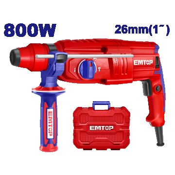 Ciocan Electric Rotopercutor, 800W, 2.5J, 3 Burghie și 2 Dalti Incluse, Cutie de Transport - ERHRL801, EMTOP