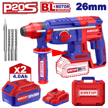 Ciocan Rotopercutor cu 2 Acumulatori, 4.0Ah, Motor Fara Perii (Brushless) - ELRH202287, EMTOP